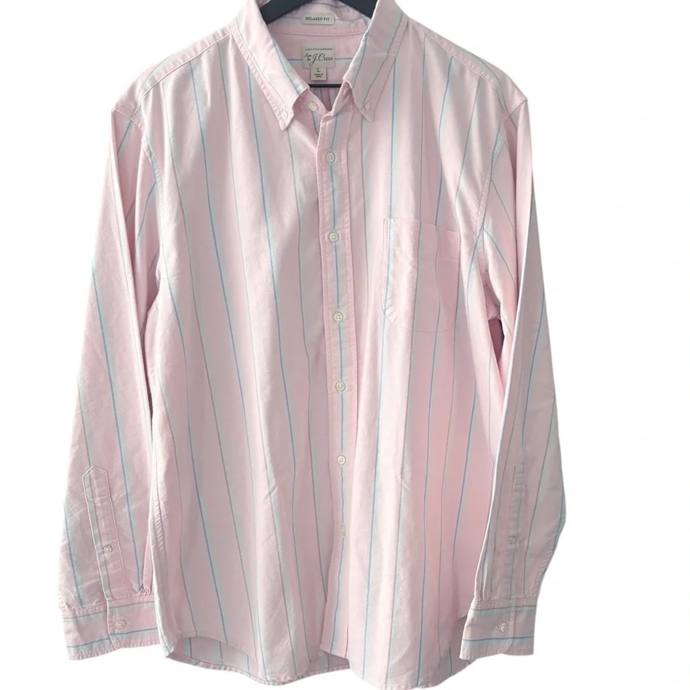 J. Crew Men’s Oxford Stripe Button Down Shirt Size Large New Pink Relaxed Fit